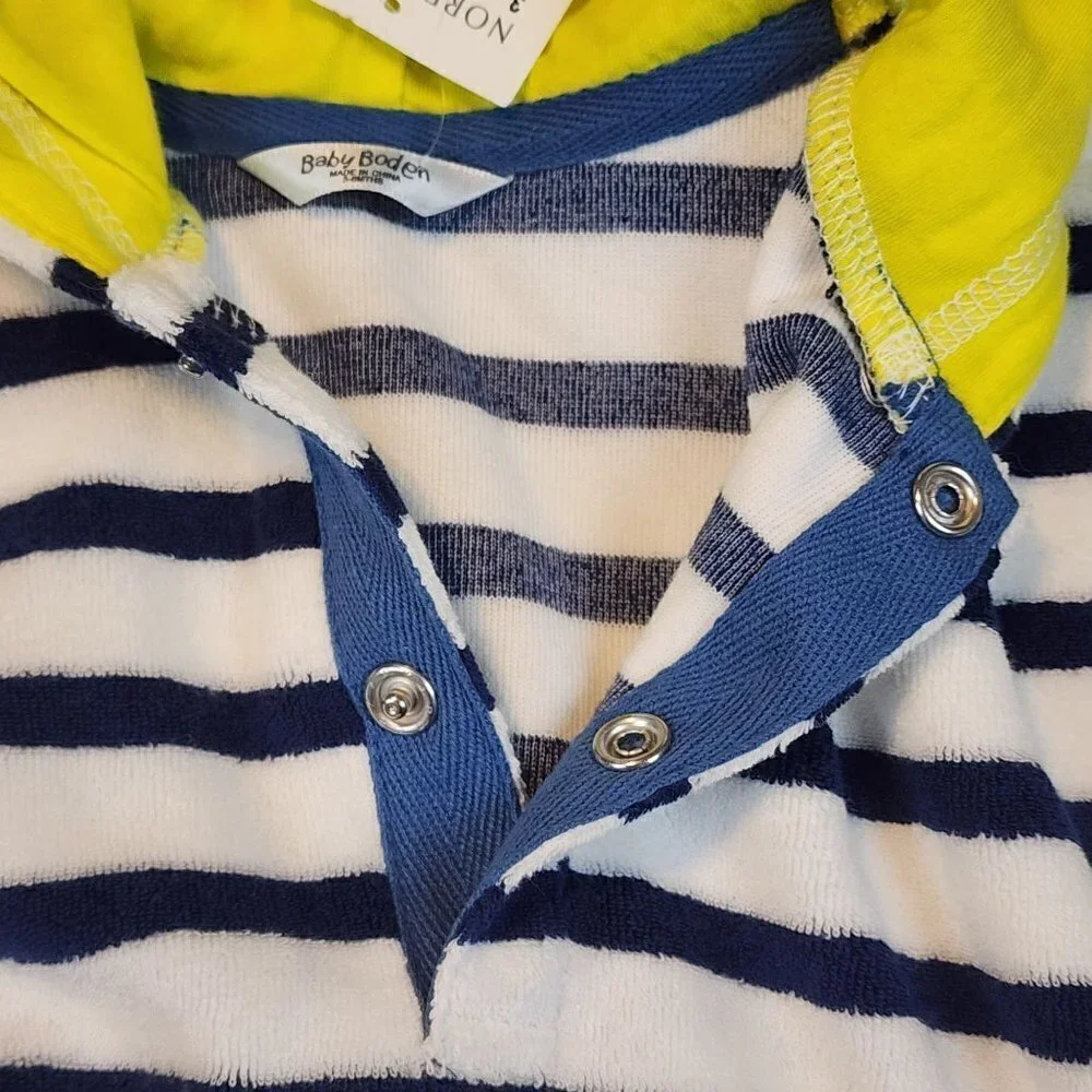 Baby Mini Boden sz 3-6 months toweling hoodie swim cover up stripes New